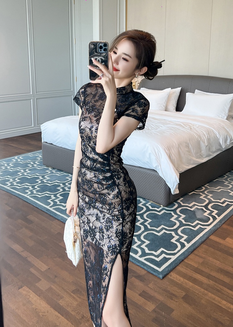 Chinese style short sleeve dress lace light cheongsam