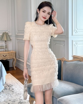 Round neck summer wood ear sweet temperament dress for women