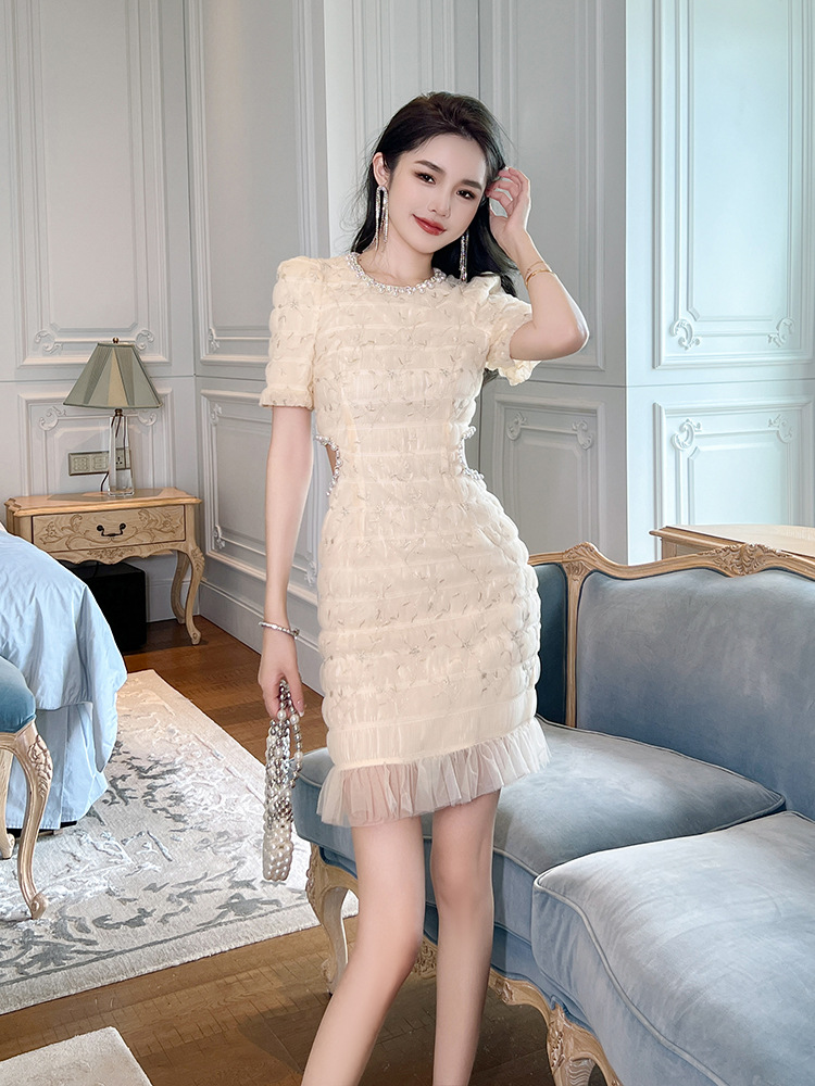 Round neck summer wood ear sweet temperament dress for women