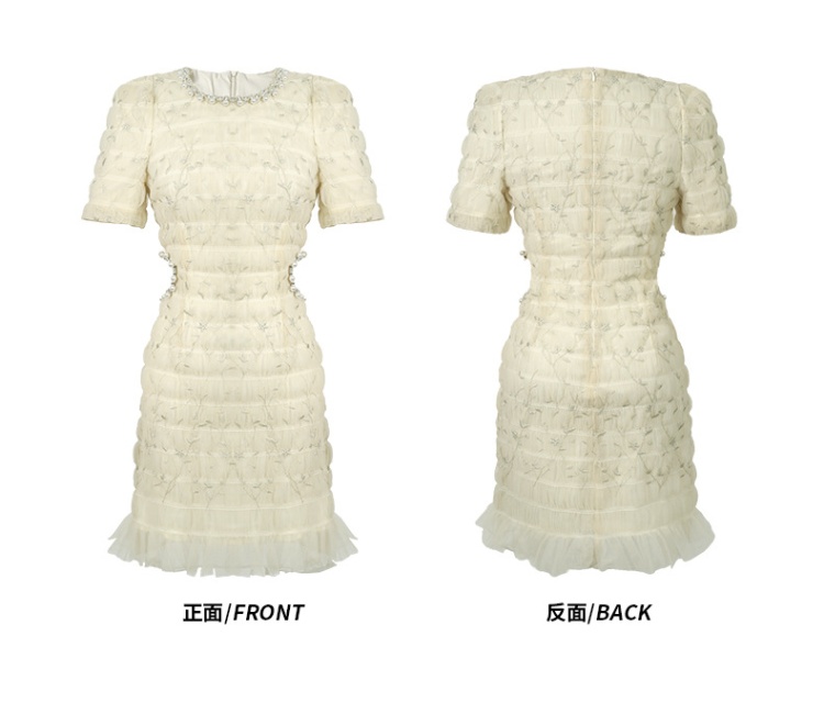 Round neck summer wood ear sweet temperament dress for women