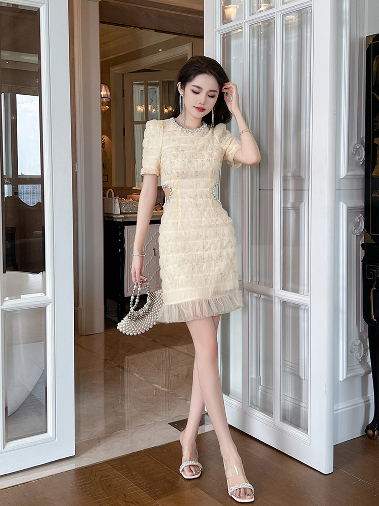 Round neck summer wood ear sweet temperament dress for women