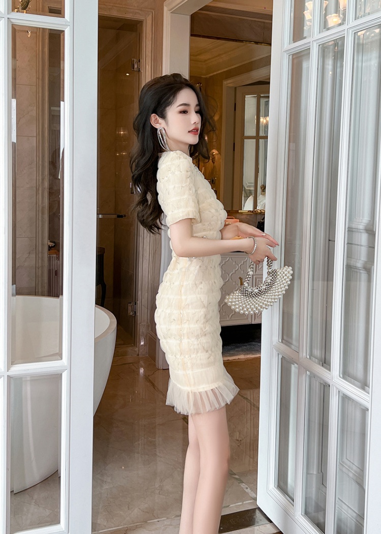 Round neck summer wood ear sweet temperament dress for women