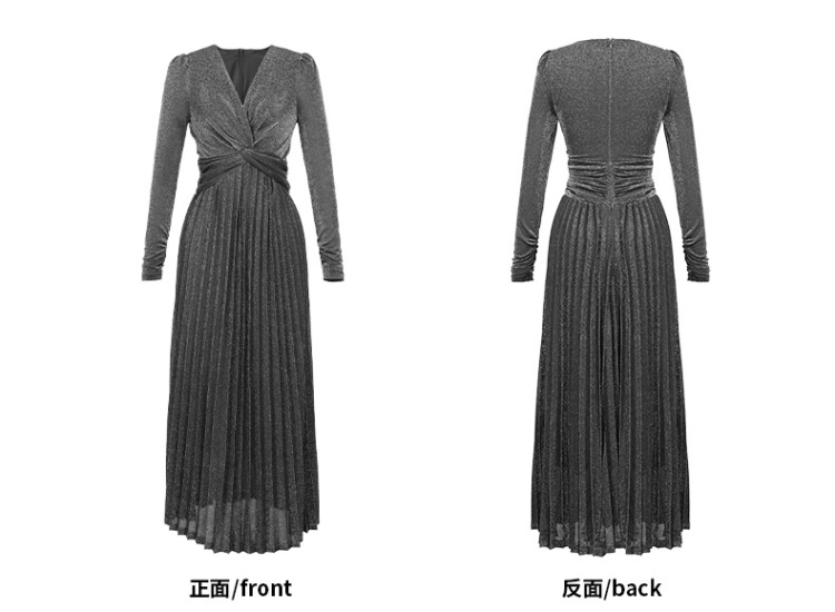 Temperament elegant autumn big skirt pleated dress for women