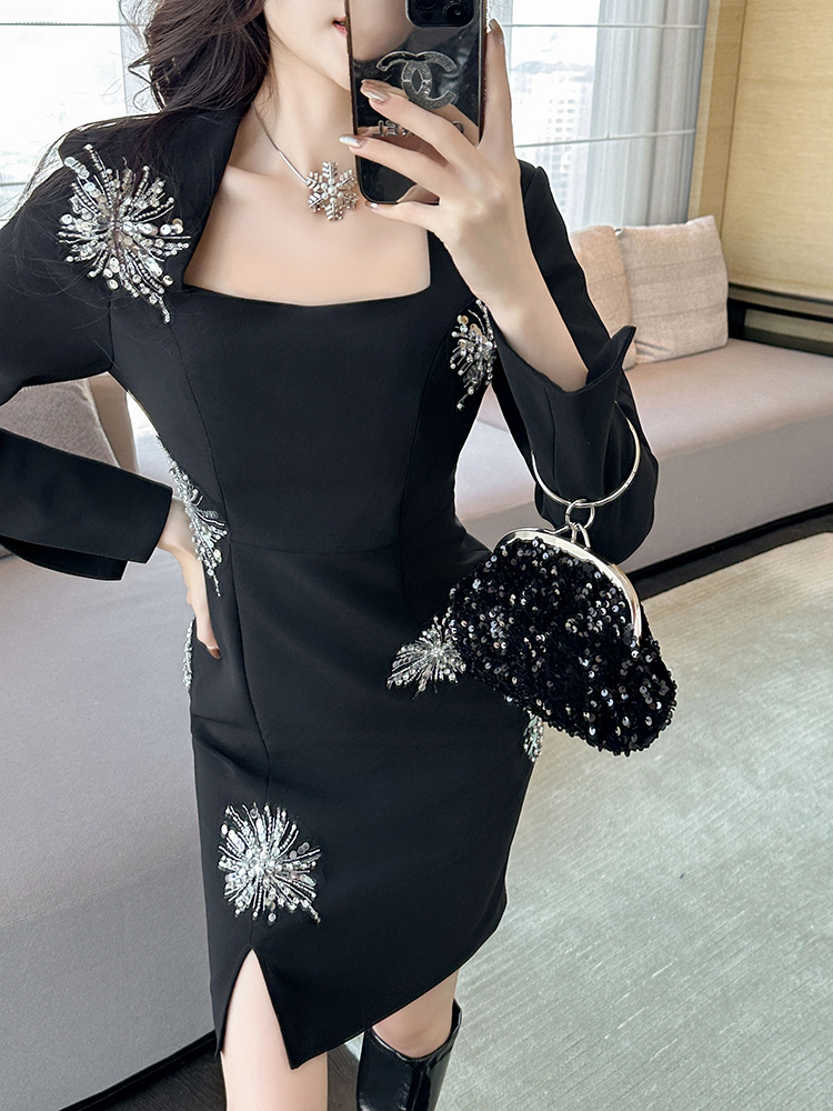 Autumn package hip temperament rhinestone dress for women