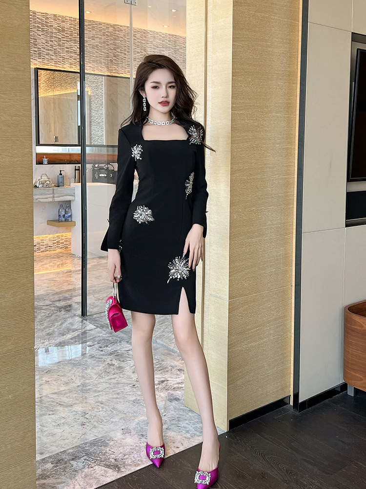 Autumn package hip temperament rhinestone dress for women