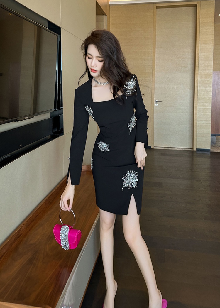 Autumn package hip temperament rhinestone dress for women