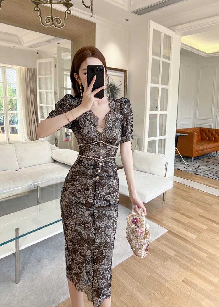 Korean style slim V-neck summer dress for women