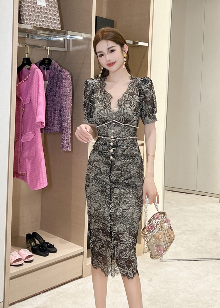 Korean style slim V-neck summer dress for women