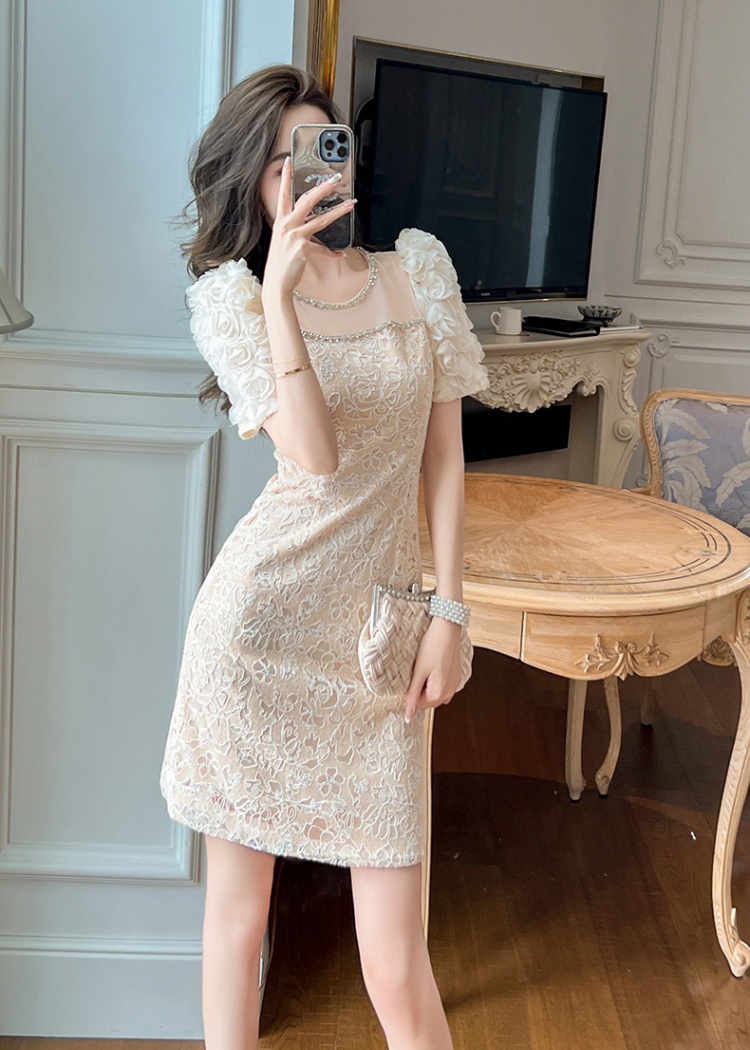 Lace package hip tender petal slim summer dress for women