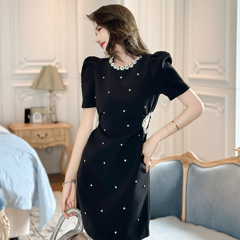 Rhinestone black dress summer A-line formal dress for women