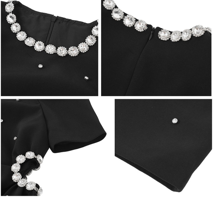 Rhinestone black dress summer A-line formal dress for women