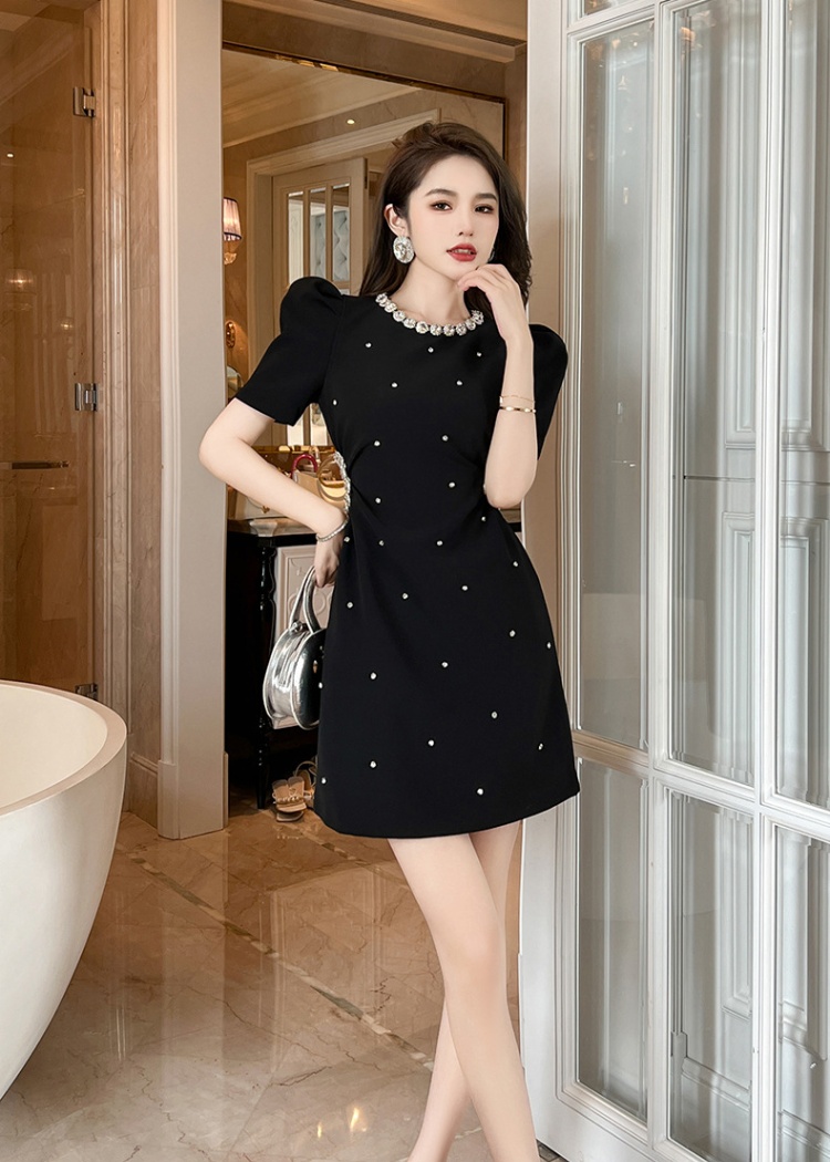 Rhinestone black dress summer A-line formal dress for women