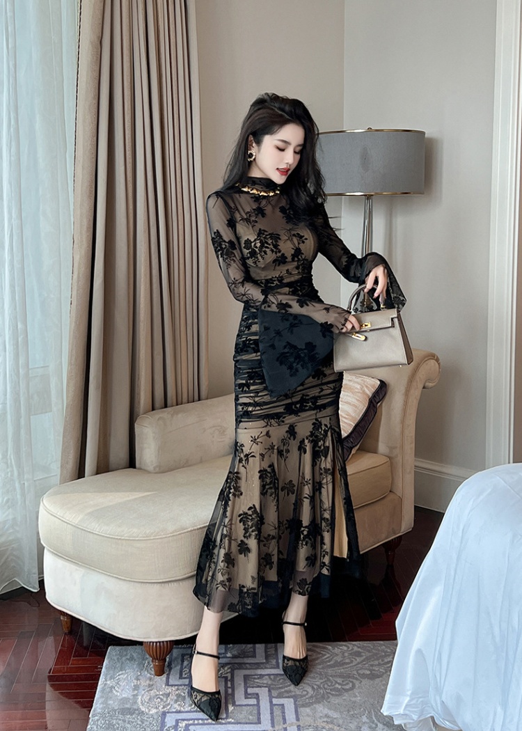 France style gauze printing dress for women