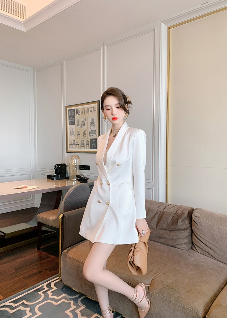 Temperament white business suit autumn slim dress