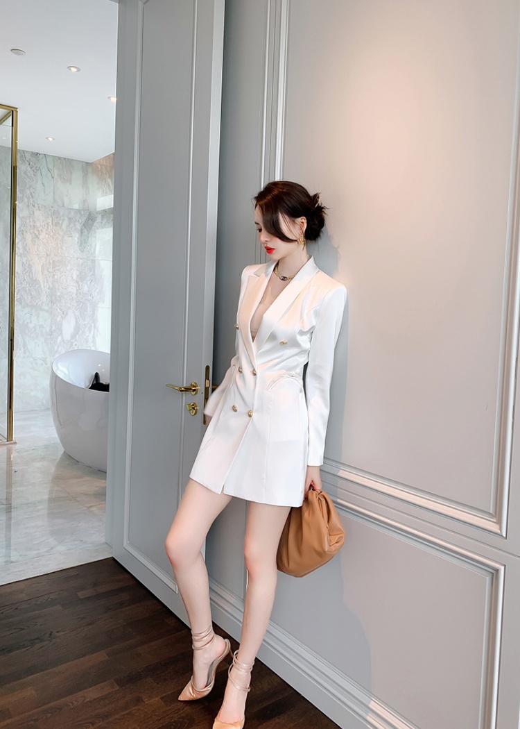 Temperament white business suit autumn slim dress