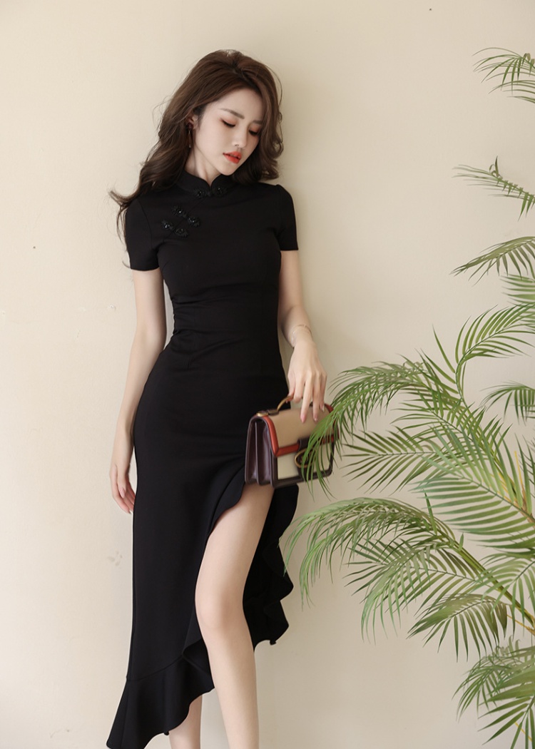 Black Chinese style dress mermaid summer cheongsam