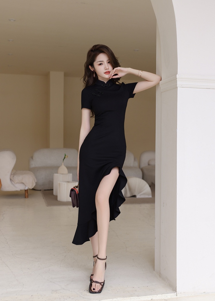 Black Chinese style dress mermaid summer cheongsam