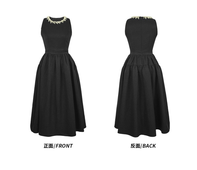 Long sleeveless black big skirt dress for women