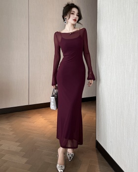 Slim long France style dress 2pcs set for women