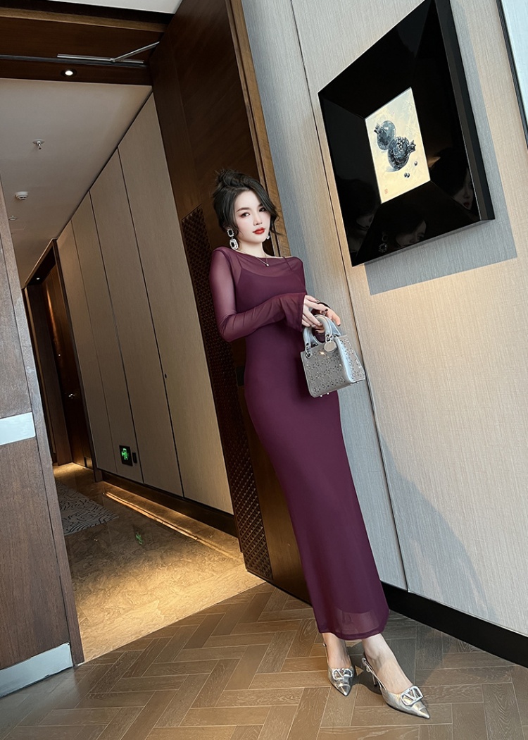 Slim long France style dress 2pcs set for women