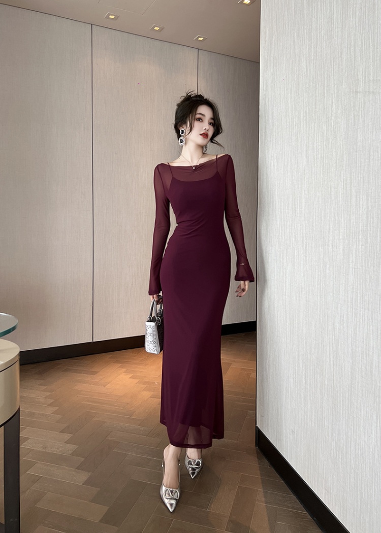 Slim long France style dress 2pcs set for women