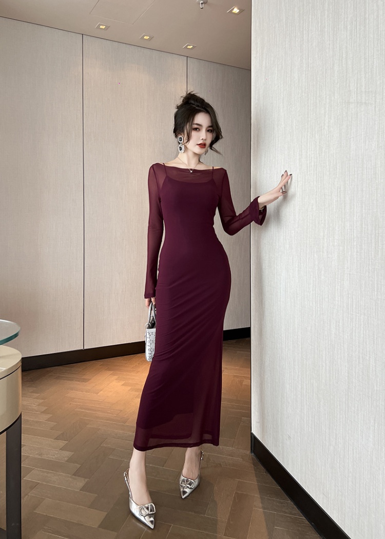 Slim long France style dress 2pcs set for women