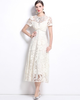 Lace temperament slim bow France style retro dress for women