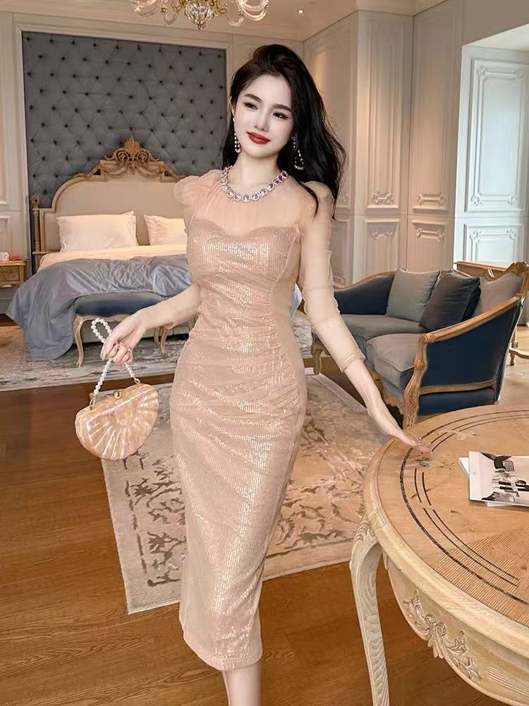 Autumn and winter ladies long dress gauze dress