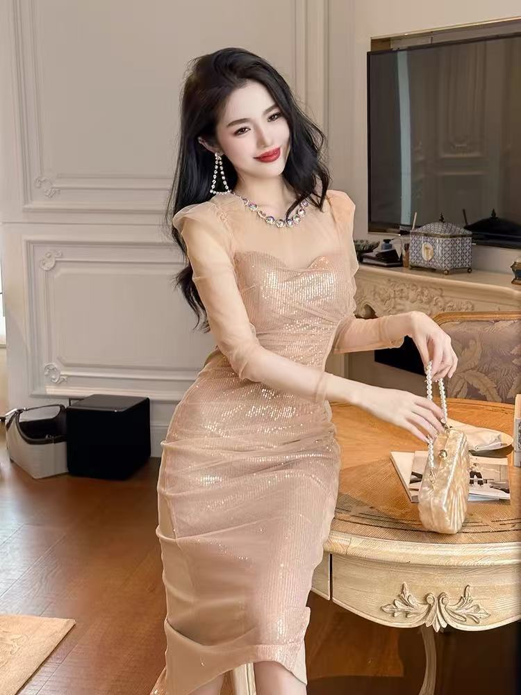 Autumn and winter ladies long dress gauze dress