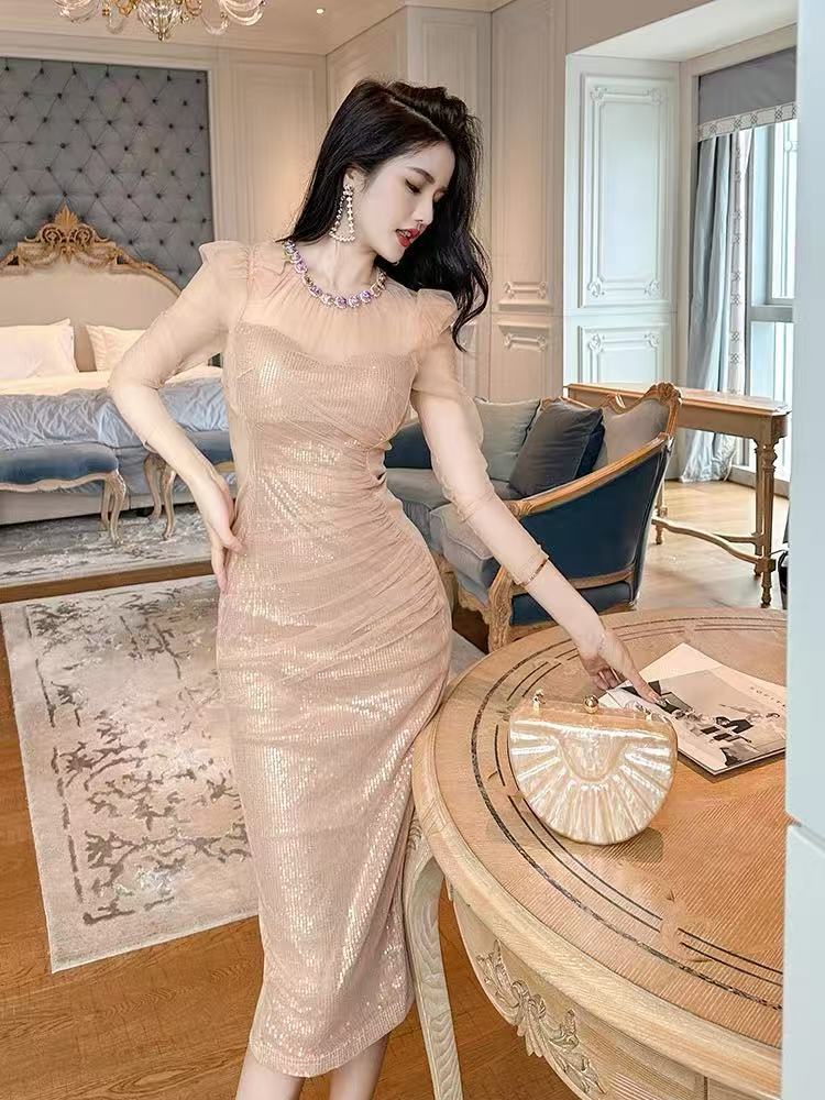 Autumn and winter ladies long dress gauze dress