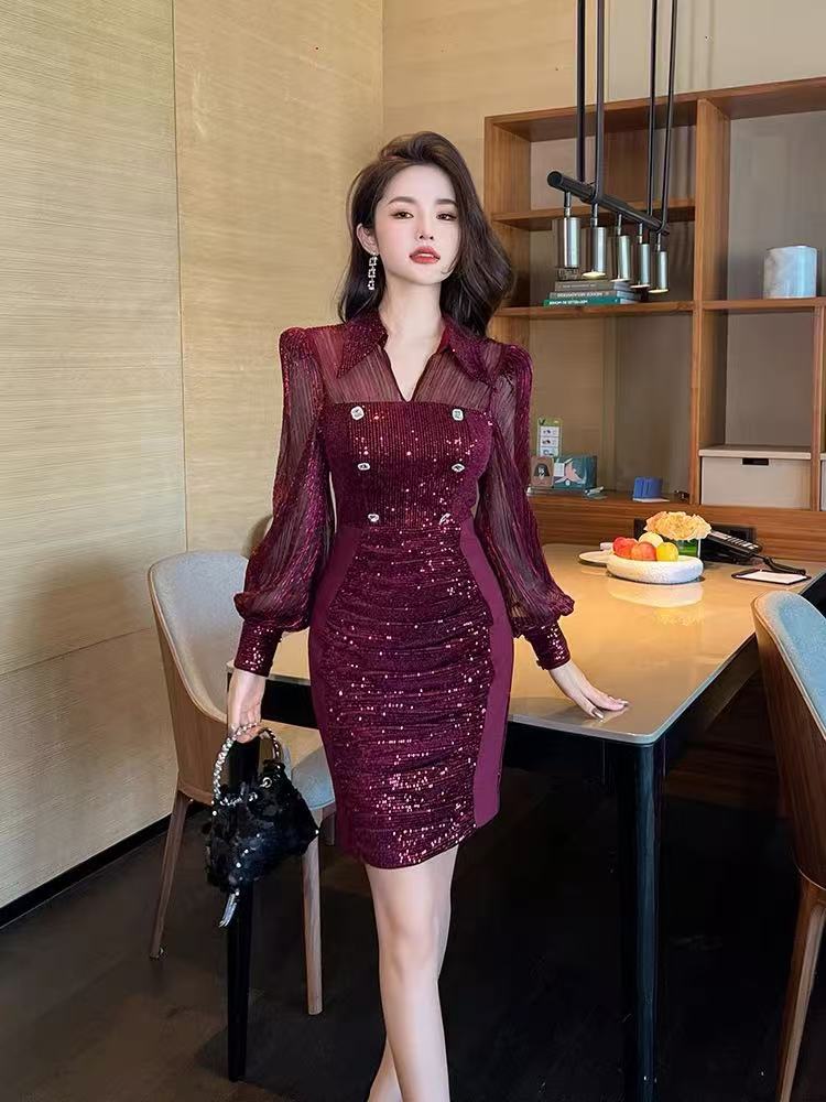 Package hip fashion dress sequins host formal dress