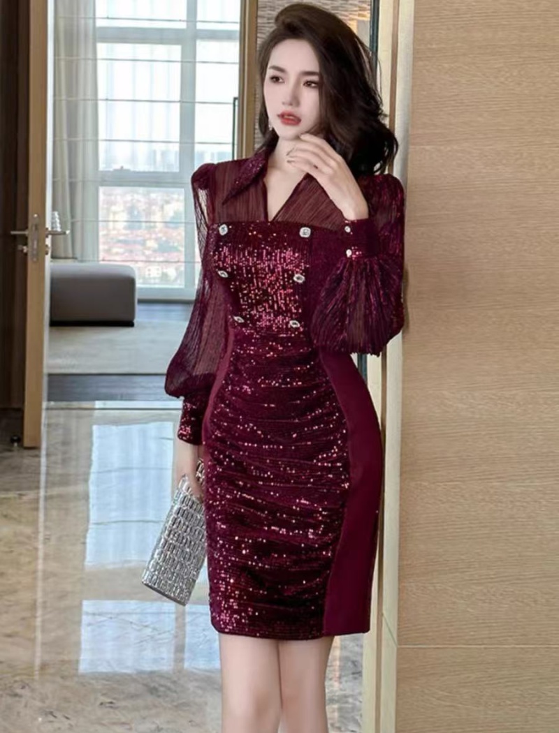 Package hip fashion dress sequins host formal dress