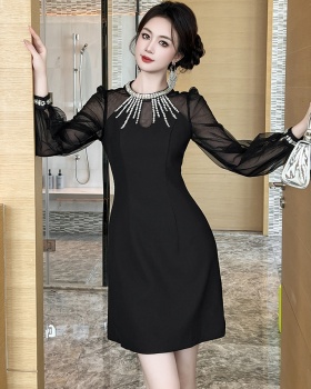 Temperament puff sleeve round neck ladies autumn and winter dress