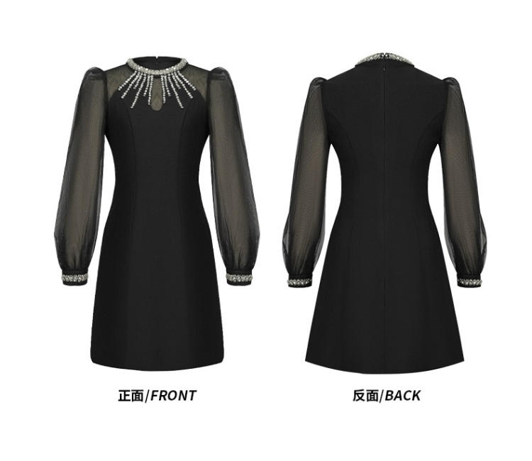 Temperament puff sleeve round neck ladies autumn and winter dress