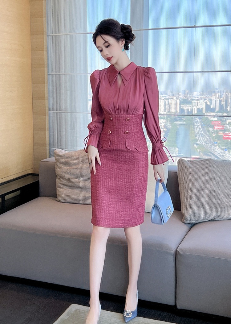 Temperament slim chanelstyle doll collar dress for women