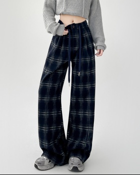 Mopping plaid pants wide leg pants for women