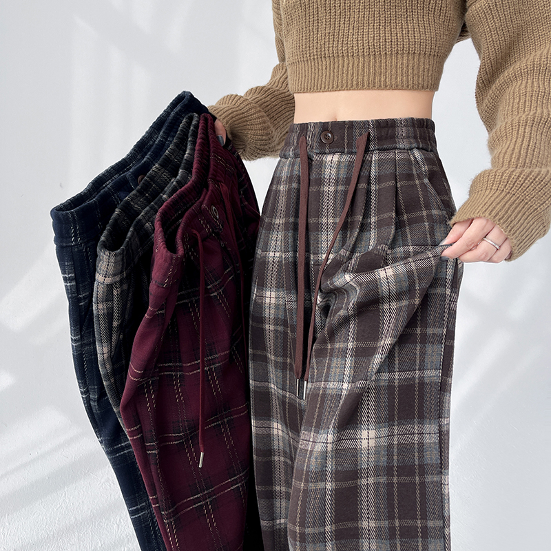 Mopping plaid pants wide leg pants for women