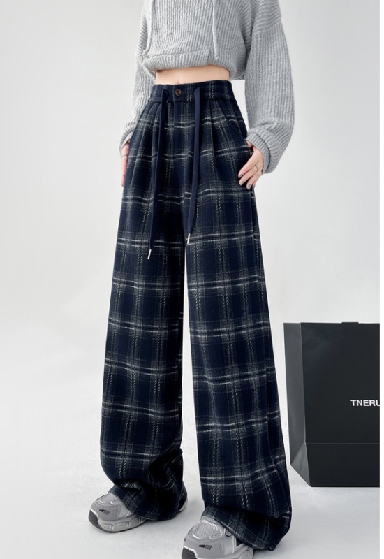 Mopping plaid pants wide leg pants for women