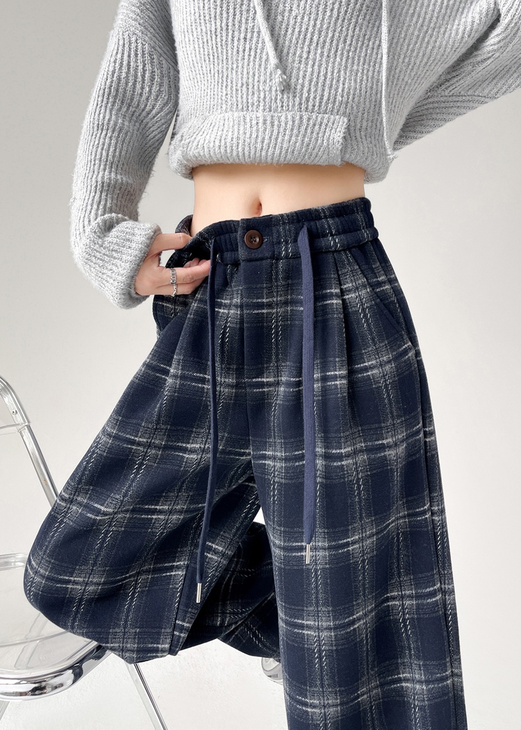 Mopping plaid pants wide leg pants for women