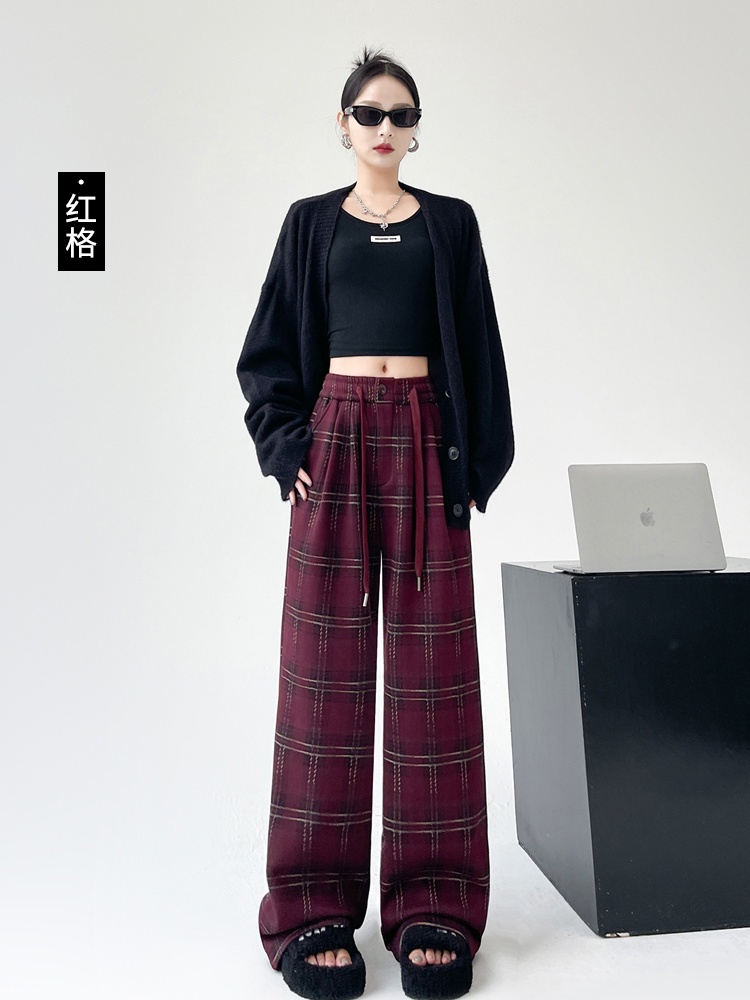 Mopping plaid pants wide leg pants for women