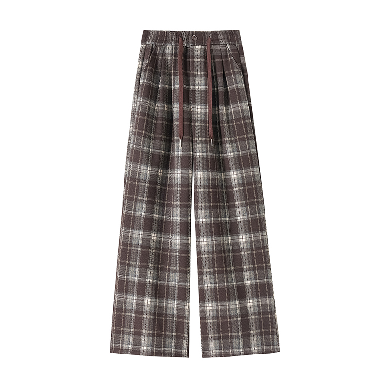 Mopping plaid pants wide leg pants for women