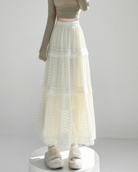 Fold high waist hollow lace skirt for women