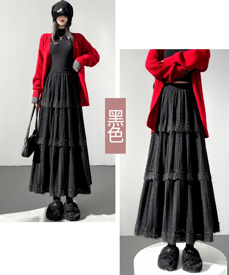 Fold high waist hollow lace skirt for women