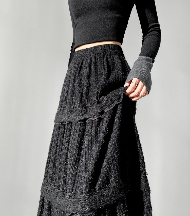 Fold high waist hollow lace skirt for women