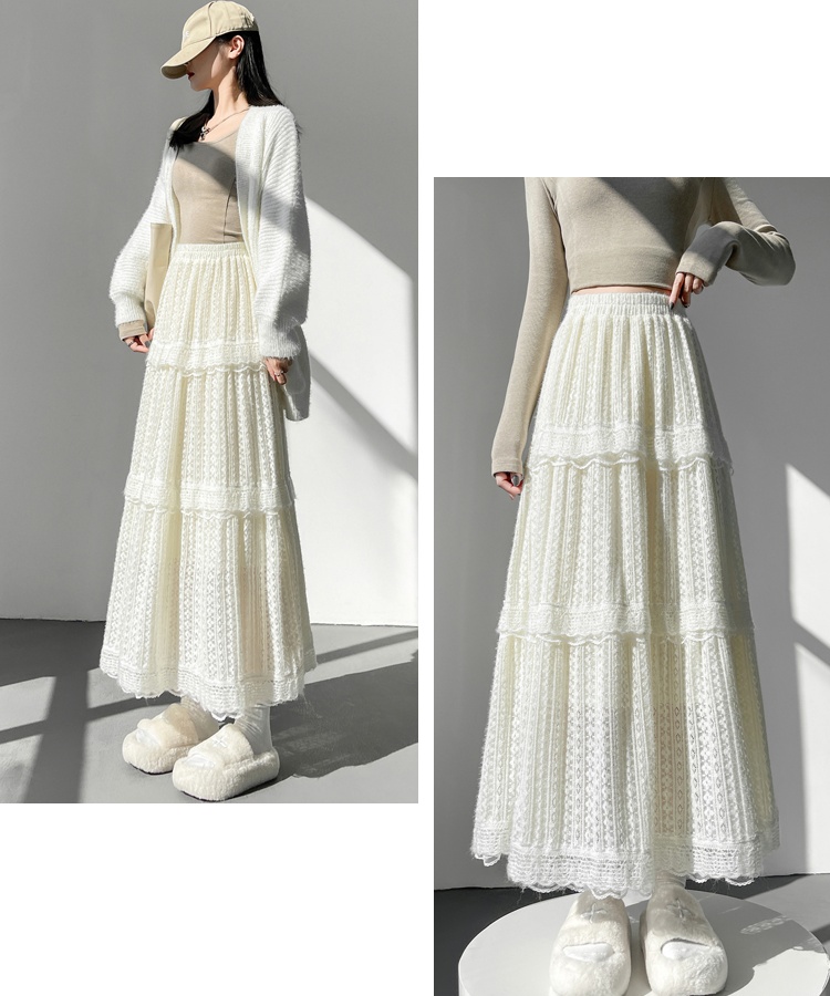 Fold high waist hollow lace skirt for women