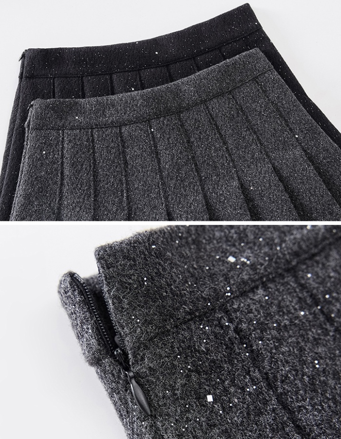 Gray retro sequins skirt slim A-line short skirt for women