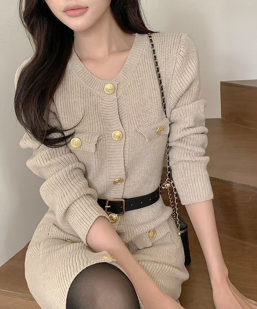 With belt temperament knitted sweater chanelstyle fashion T-back