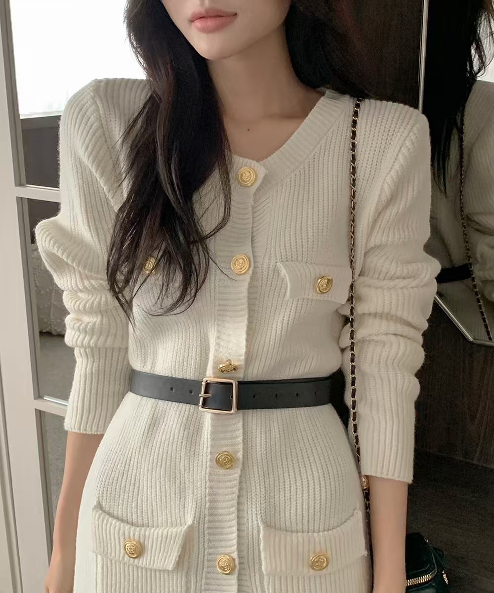 With belt temperament knitted sweater chanelstyle fashion T-back