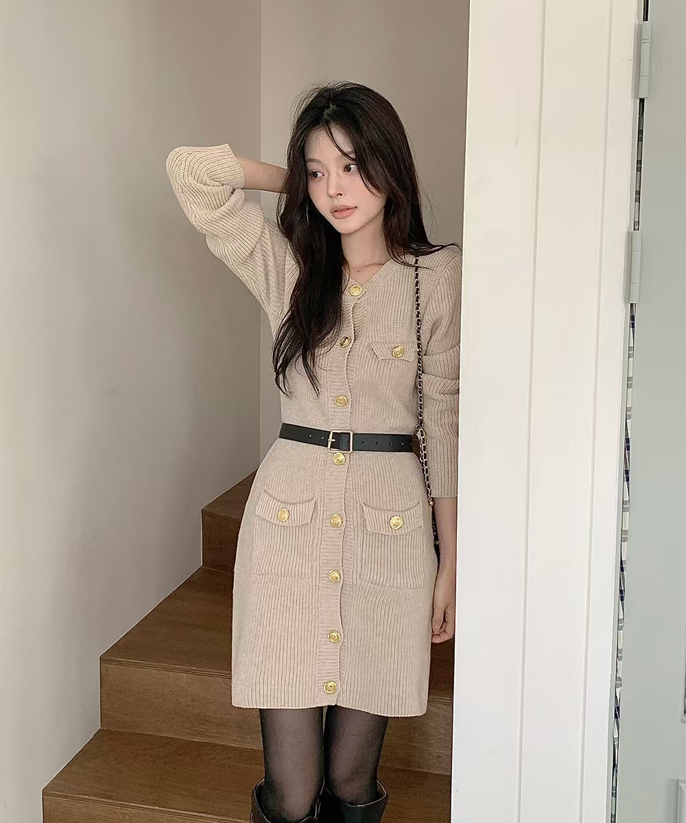 With belt temperament knitted sweater chanelstyle fashion T-back