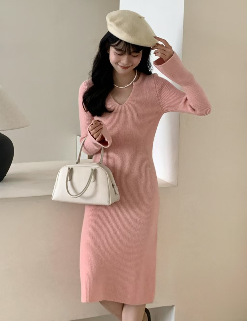 Liangsi slim temperament Korean style long sweater dress